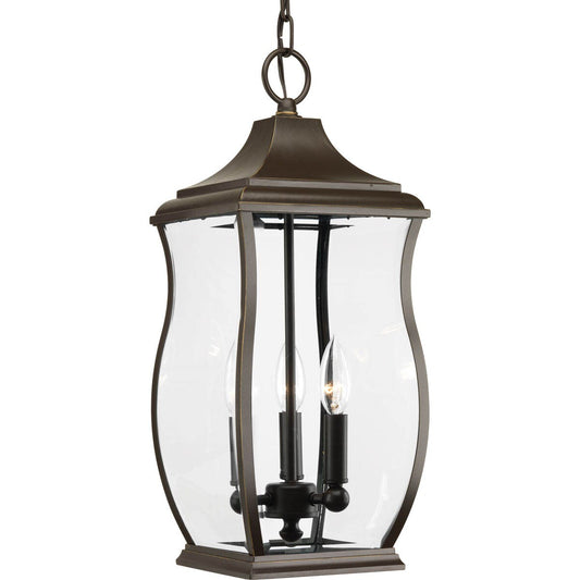 Progress Lighting Township 3-Light Oil Rubbed Bronze Beveled Glass Lantern Pendant, 19.75-in H x 8-in W, Indoor/Outdoor