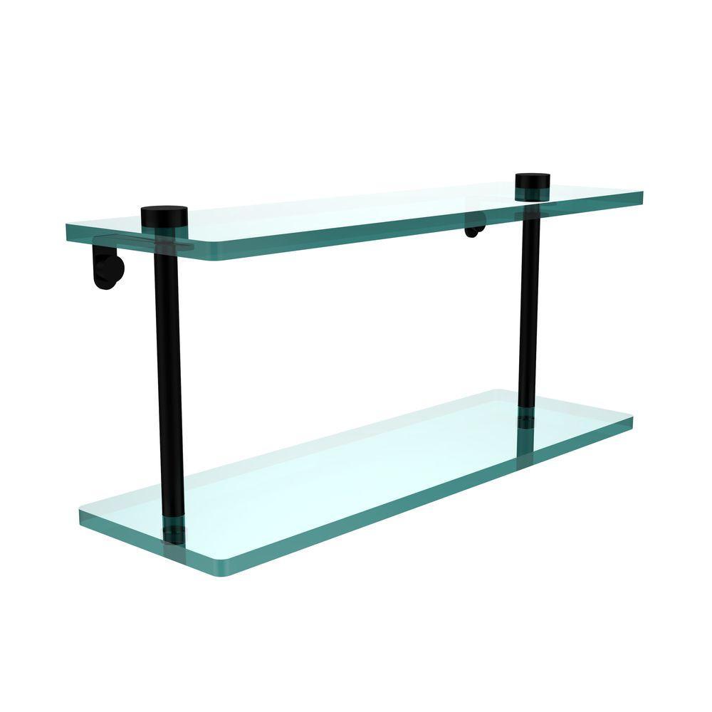 16 in. L x 8 in. H x 5 in. W 2-Tier Clear Glass Vanity Bathroom Shelf in Satin Brass - Super Arbor
