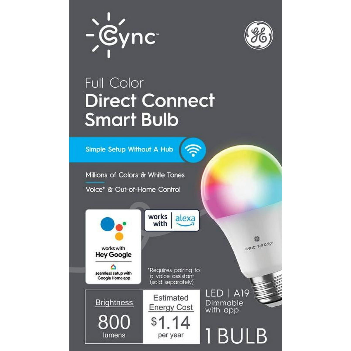 GE C by GE Smart 60-Watt EQ A19 Full Color Dimmable Smart LED Light Bulb