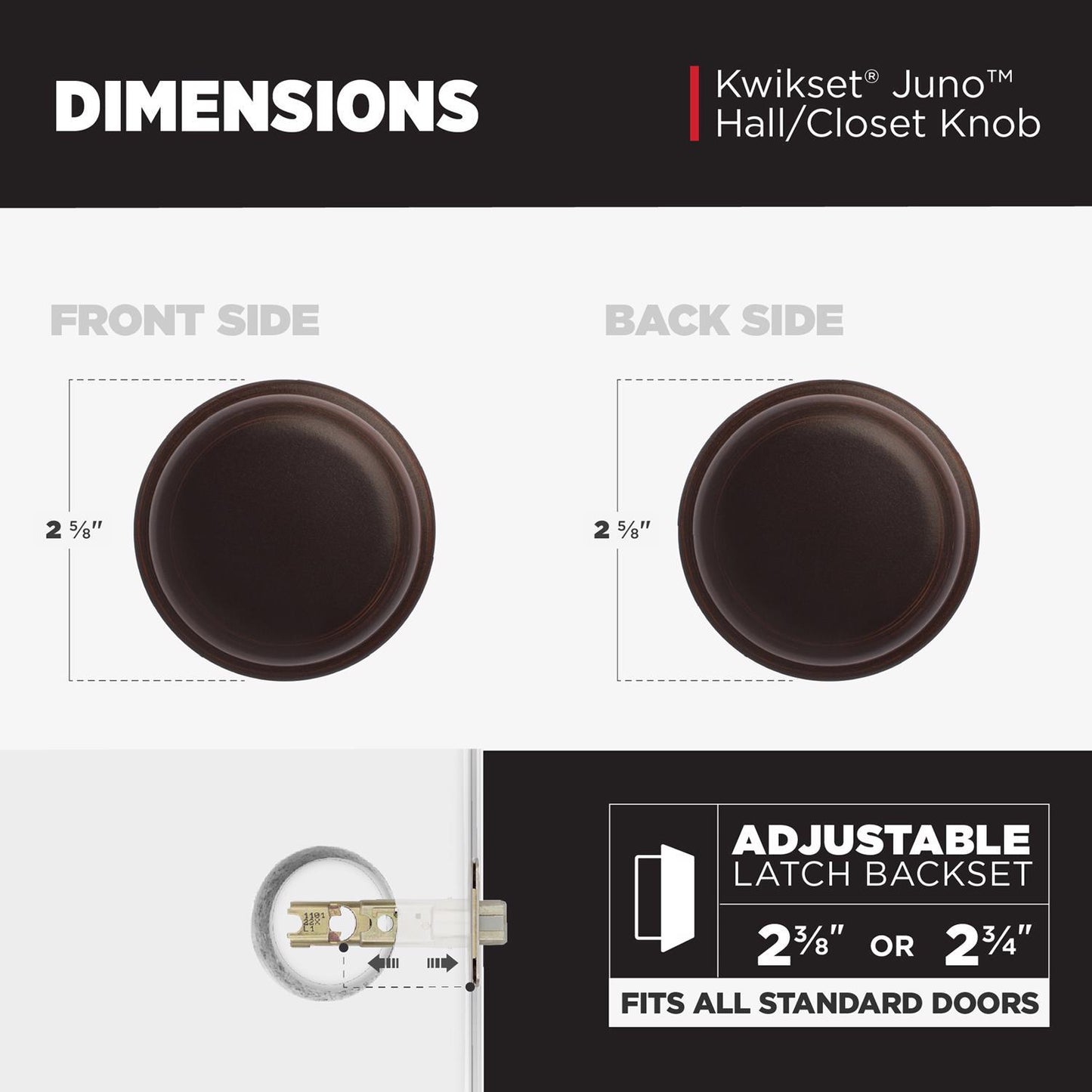 Kwikset Juno Venetian Bronze Passage Lockset, ANSI/BHMA Grade 2, 1-3/4 in Door Thickness