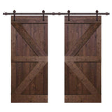 Distressed K Series 36 in. x 84 in. White Stained Solid Pine Wood Double Interior Sliding Barn Door with Hardware Kit - Super Arbor