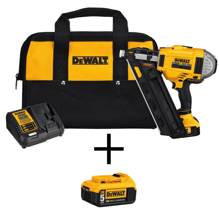20-Volt MAX XR Lithium-Ion Cordless Brushless 2-Speed 33 Degree Framing Nailer Kit w/ Battery 4Ah and Bonus 5Ah Battery - Super Arbor