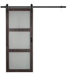 36 in. x 84 in. Bright White Solid Core Frosted 3 Lite Barn Door with Rustic Matte Black Hardware Kit - Super Arbor