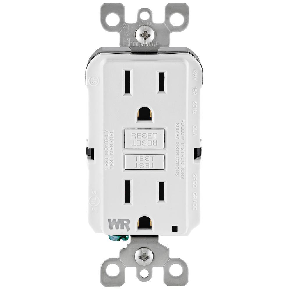 15 Amp 125-Volt Duplex Self-Test Tamper Resistant/Weather Resistant GFCI Outlet, White - Super Arbor