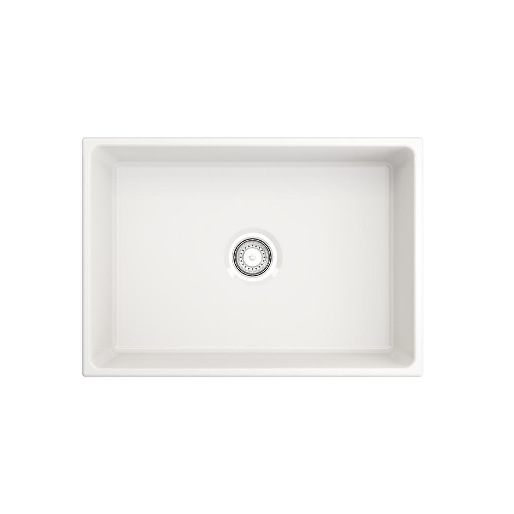 Farmhouse Apron-Front Fireclay 27 in. Single Bowl Kitchen Sink in White with Grid - Super Arbor