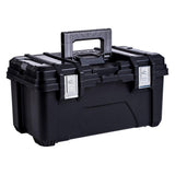 26 in. Plastic Portable Tool Box with Metal Latches in Black - Super Arbor