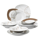 Nikita 18-Piece Casual Ivory White With Brown Lines Porcelain Dinnerware Set (Service for 6)