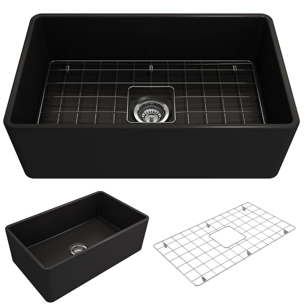 Classico Farmhouse Apron Front Fireclay 30 in. Single Bowl Kitchen Sink with Bottom Grid and Strainer in White - Super Arbor