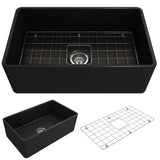 Classico Farmhouse Apron Front Fireclay 30 in. Single Bowl Kitchen Sink with Bottom Grid and Strainer in White - Super Arbor