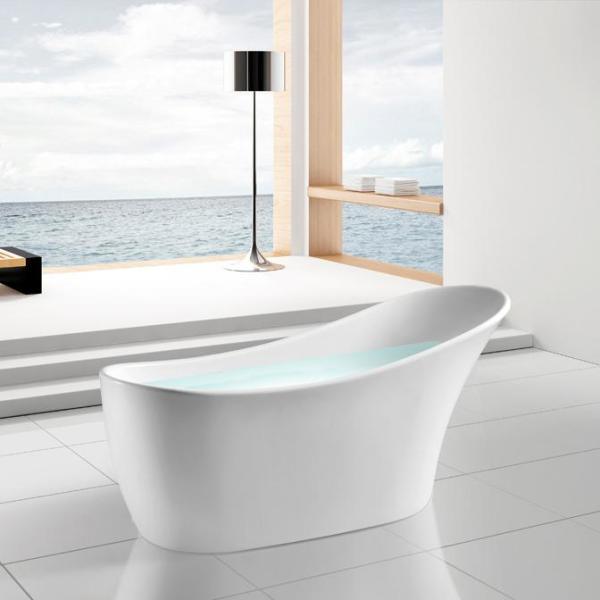 59 in. Acrylic Single Slipper Flatbottom Non-Whirlpool Bathtub in Glossy White - Super Arbor