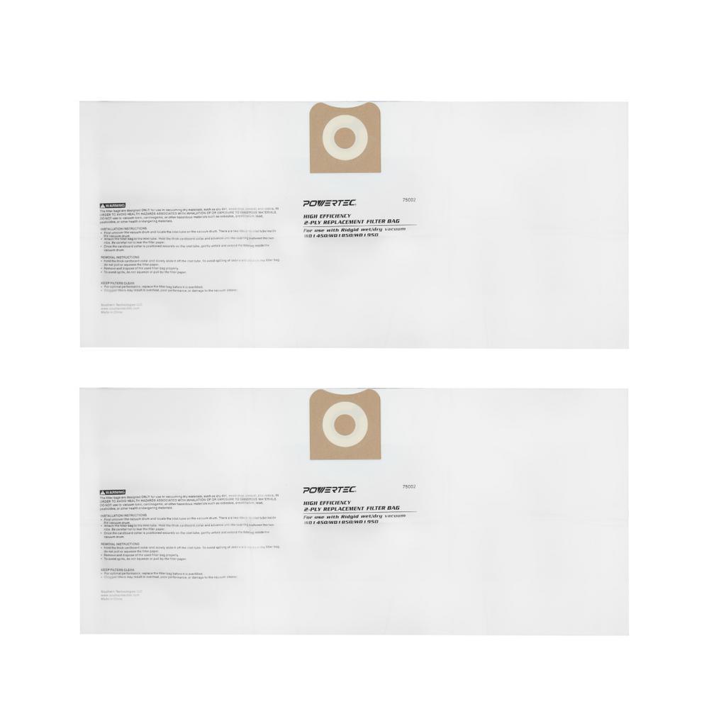 High Efficiency Filter Bags for RIDGID Wet/Dry Vacuum VF3502 (2-Pack) - Super Arbor