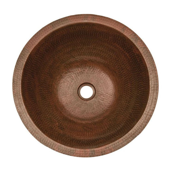 Premier Copper Products Under-Counter Round Hammered Copper Bathroom Sink in Oil Rubbed Bronze