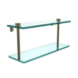16 in. L x 8 in. H x 5 in. W 2-Tier Clear Glass Vanity Bathroom Shelf in Satin Brass - Super Arbor