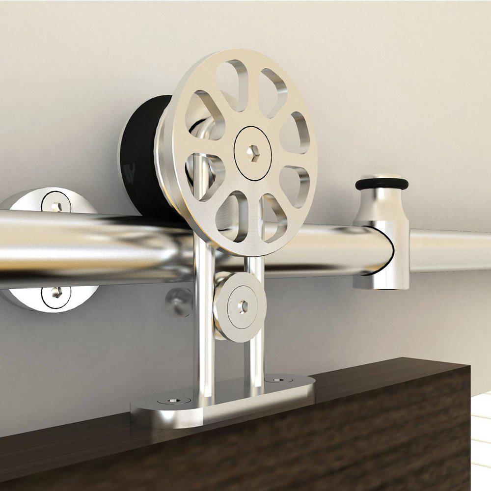 10 ft./120 in. Stainless Steel Sliding Barn Door Hardware Kit Spoke Wheel for Single Door with Non-Routed Floor Guide - Super Arbor