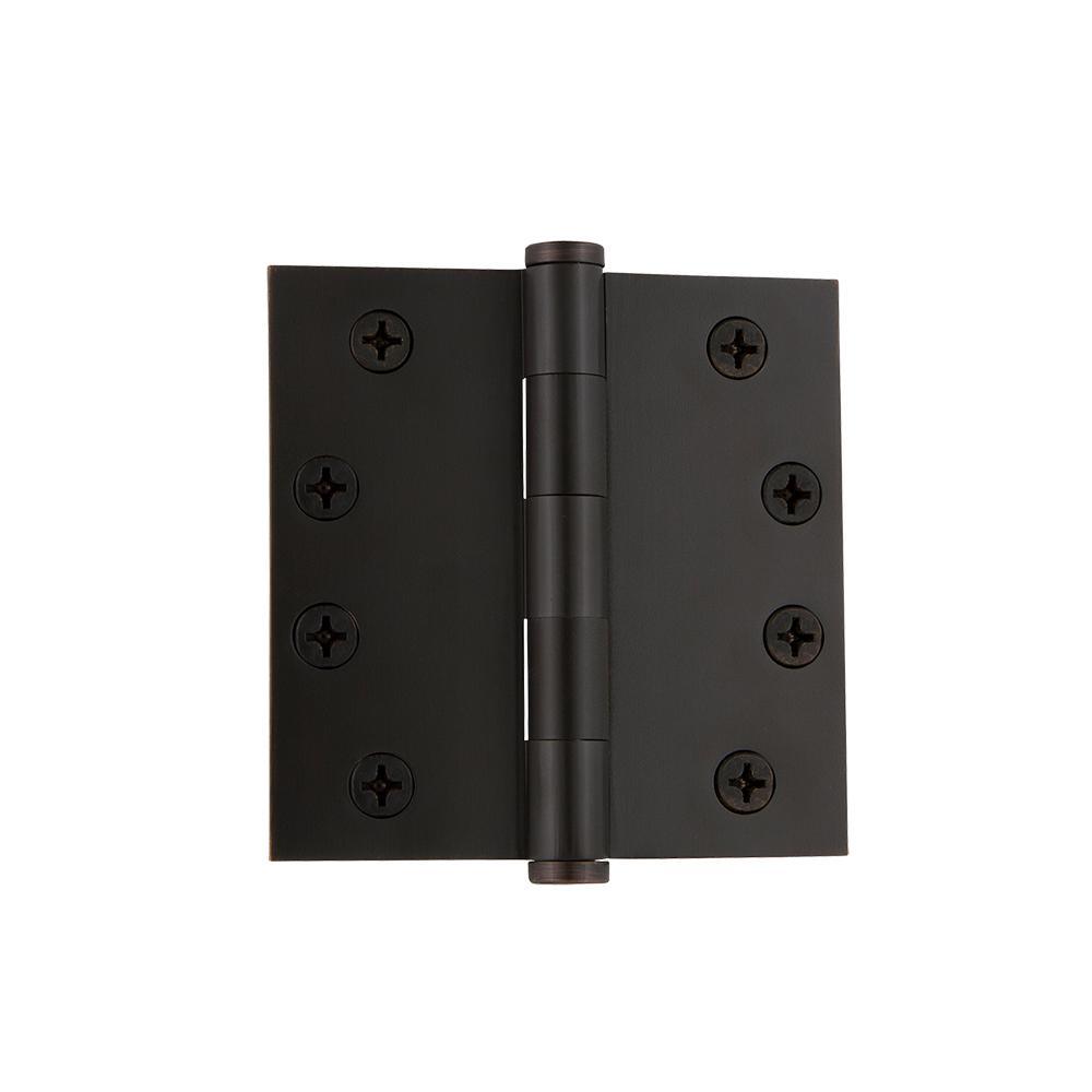 4 in. Satin Nickel Button Tip Heavy-Duty Hinge with Square Corners - Super Arbor