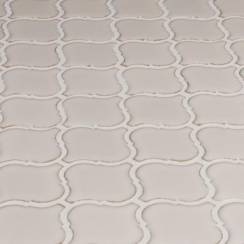 Bianco Arabesque 9.84 in. x 10.63 in. x 6mm Glossy Ceramic Mesh-Mounted Mosaic Tile (10.95 sq. ft. / case) - Super Arbor
