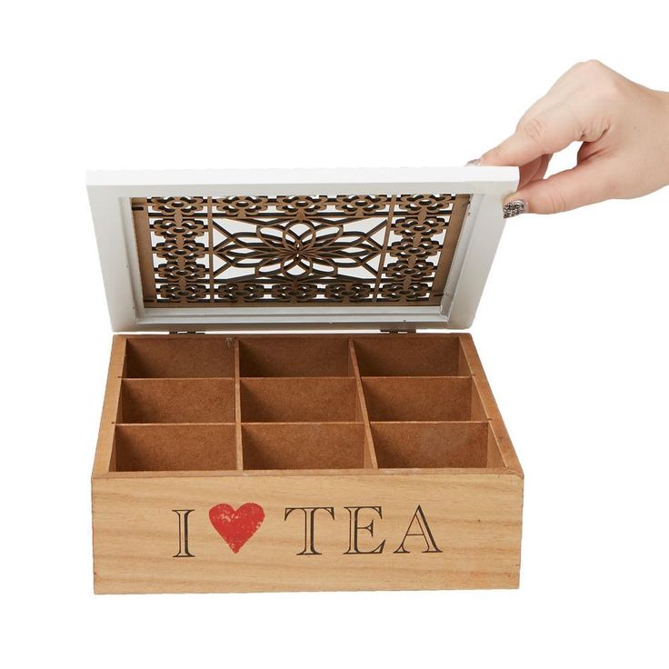 Brown Tea Box Storage Holder with Wood Floral Pattern