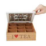 Brown Tea Box Storage Holder with Wood Floral Pattern