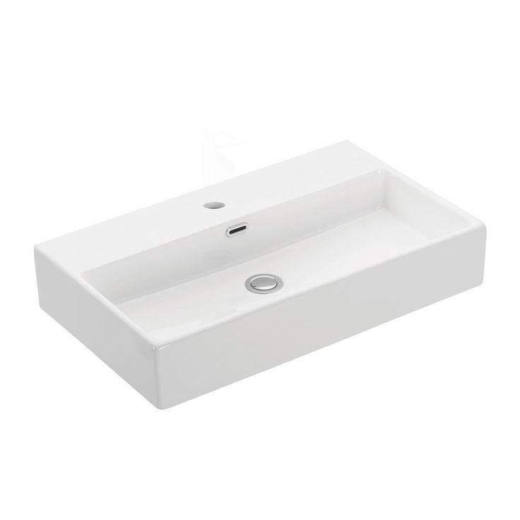 WS Bath Collections Quattro 70 Wall Mount / Vessel Bathroom Sink in Ceramic White with 1 Faucet Hole