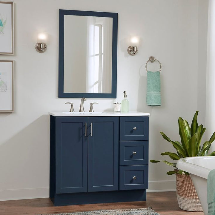 Style Selections Davies 36-in Navy Single Sink Bathroom Vanity with White Cultured Marble Top (Mirror Included)