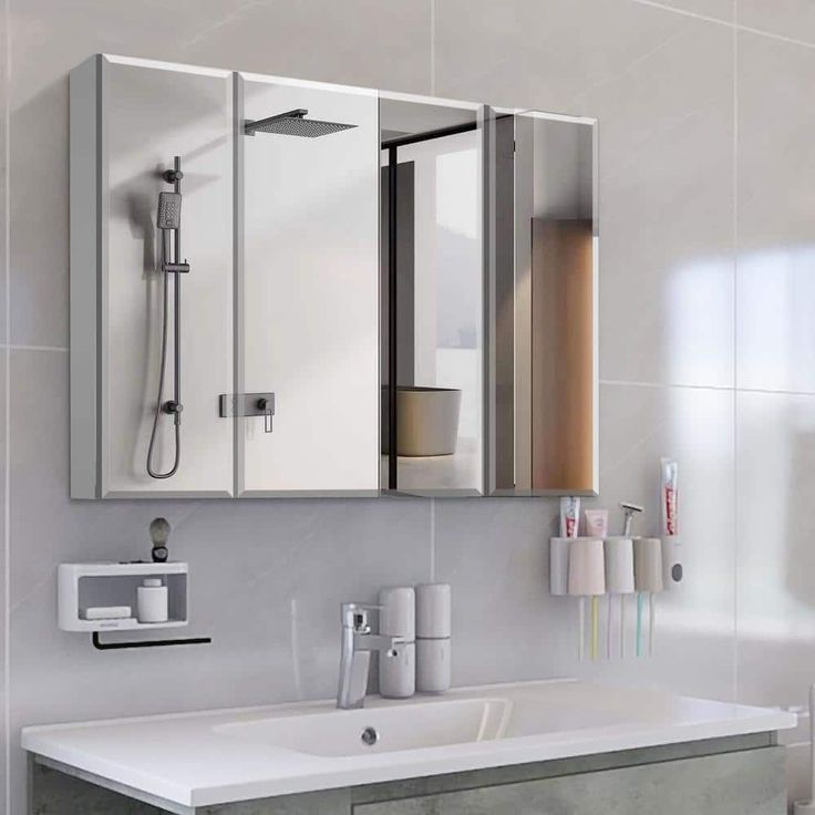 36 in. W x 26 in. H Rectangular Aluminum Medicine Cabinet with Mirror and Adjustable Glass Shelves