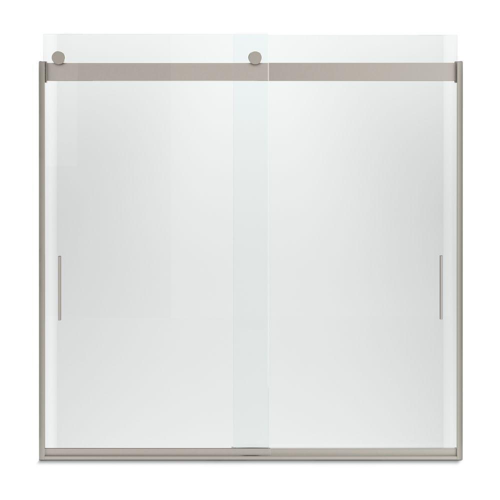 Levity 59 in. x 59.75 in. Semi-Frameless Sliding Tub Door in Nickel with Handle - Super Arbor