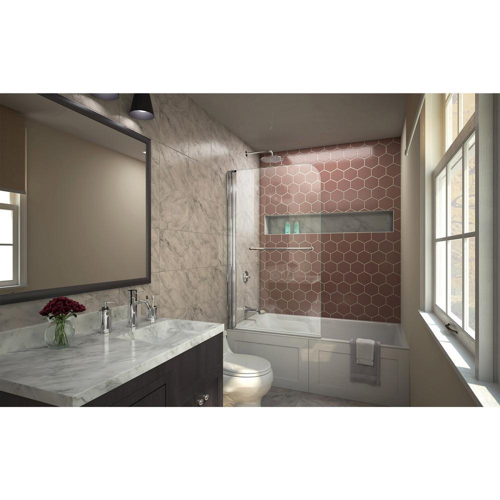 Aqua Swing 34 in. x 58 in. Semi-Frameless Hinged Tub Door in Chrome - Super Arbor