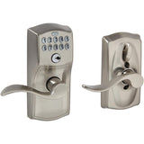 Camelot Satin Nickel Electronic Door Lock with Accent Door Lever Featuring Flex Lock - Super Arbor