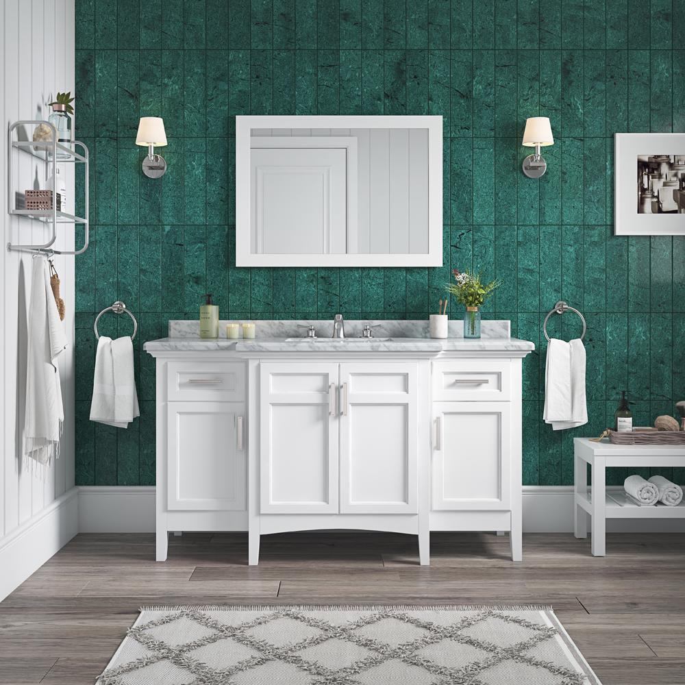 Sassy 60 in. Vanity in White with Marble Vanity Top in Carrara White - Super Arbor