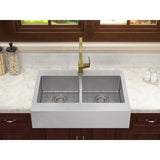 Brimley Retrofit Dual Mount Stainless Steel 33 in. 1-Hole 50/50 Double Bowl Flat Farmhouse Apron Front Kitchen Sink