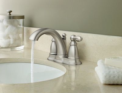 Moen Brantford Brushed Nickel 2-handle 4-in Centerset WaterSense Bathroom Sink Faucet with Drain