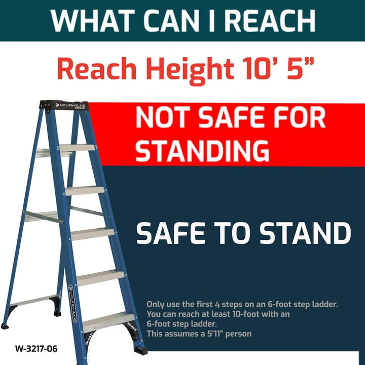 Louisville Ladder 6' Fiberglass Step Ladder, 10' Reach, 225 lbs Load Capacity, W-3217-06