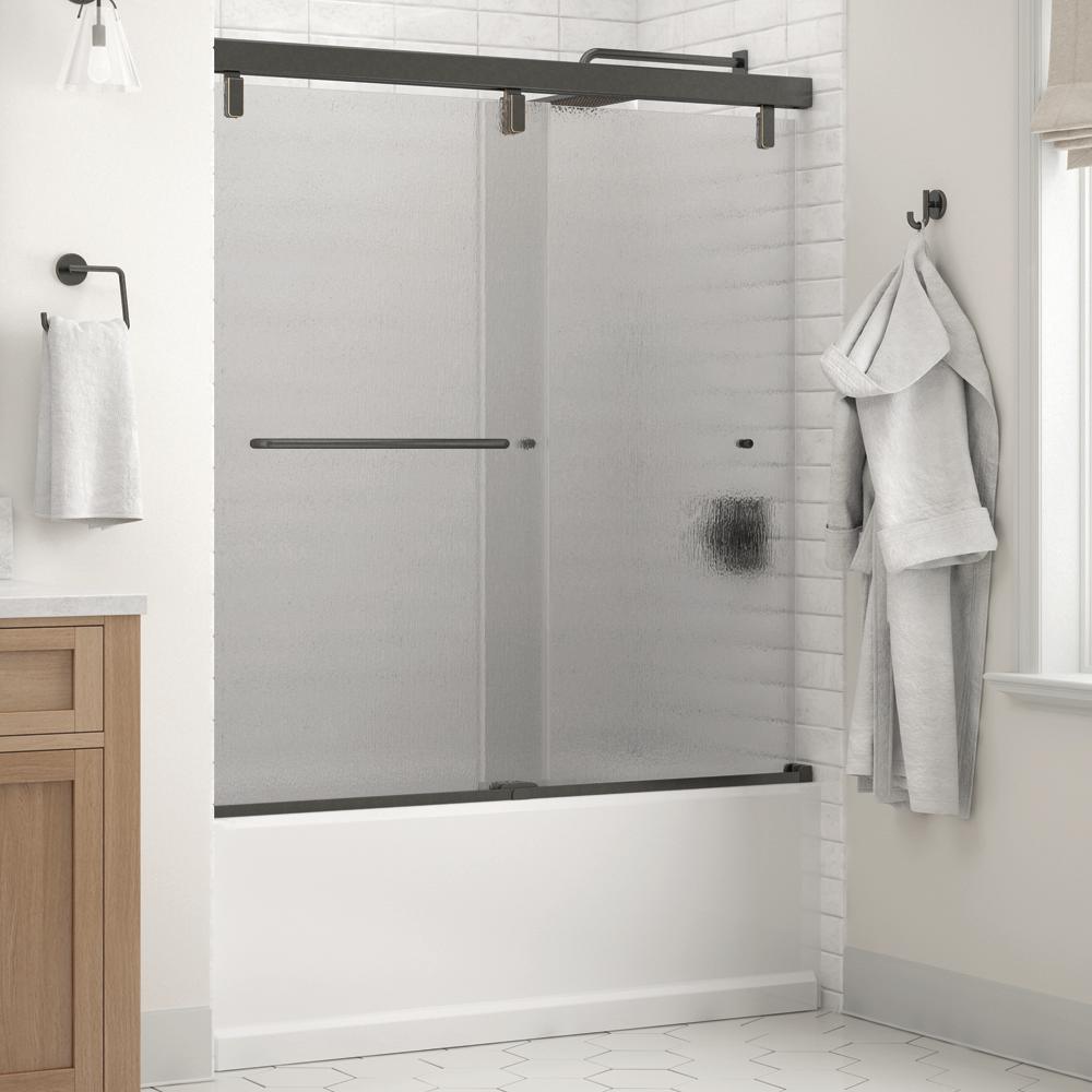 Simplicity 60 x 59-1/4 in. Frameless Mod Soft-Close Sliding Bathtub Door in Nickel with 1/4 in. (6mm) Clear Glass - Super Arbor