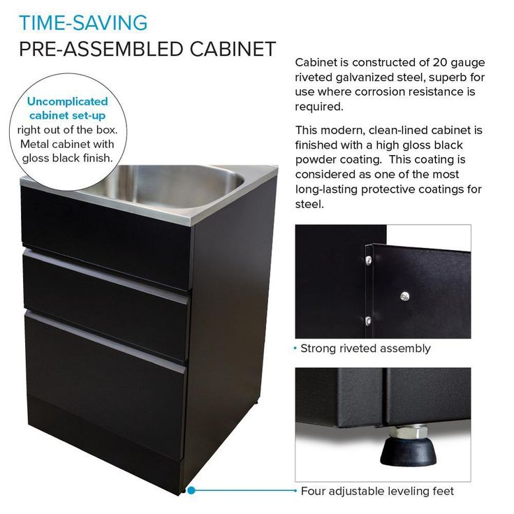 All-in-One 22 in. x 22 in. x 35 in. Metal Drop-In Laundry/Utility Sink and Cabinet in Black