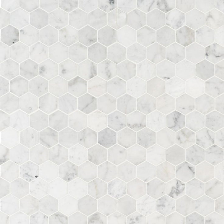 Carrara White Hexagon 12 in. x 12 in. x 8mm Honed Marble Mesh Mounted Mosaic Tile (9.8 sq. ft./ case)