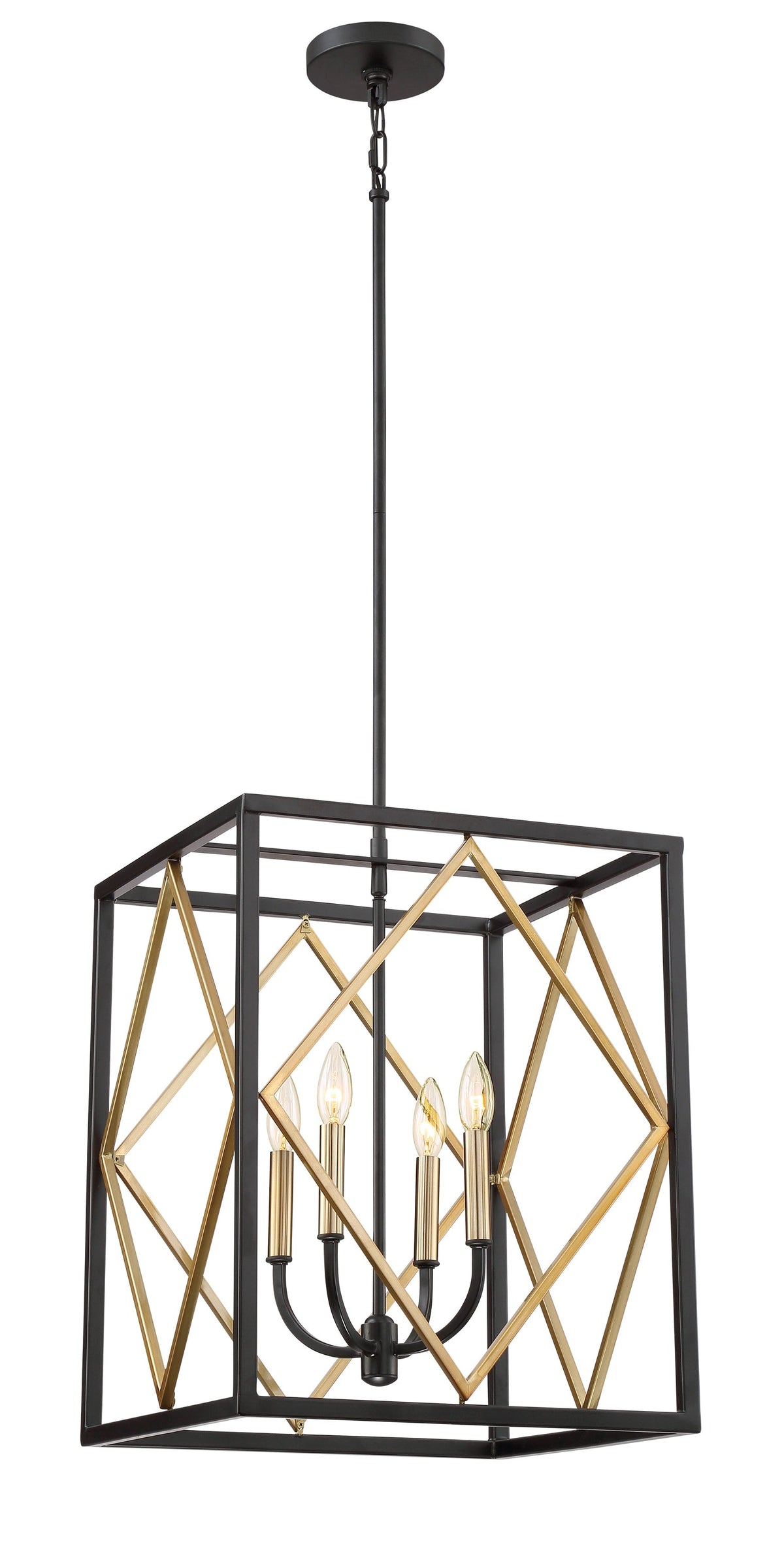 Quoizel Platform Black with Gold Transitional Square Pendant Light, 16 in x 16 in