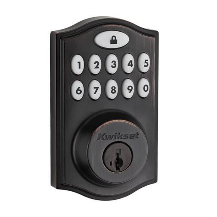 Kwikset Z-Wave SmartCode Venetian Bronze Single Cylinder Electronic Deadbolt featuring Tustin Hall/Closet Lever