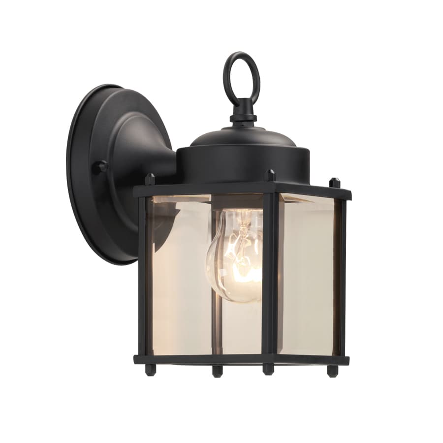 Portfolio Morlake 8.25-in H Matte Black Outdoor Wall Lantern, E26 Medium Base, Beveled Glass