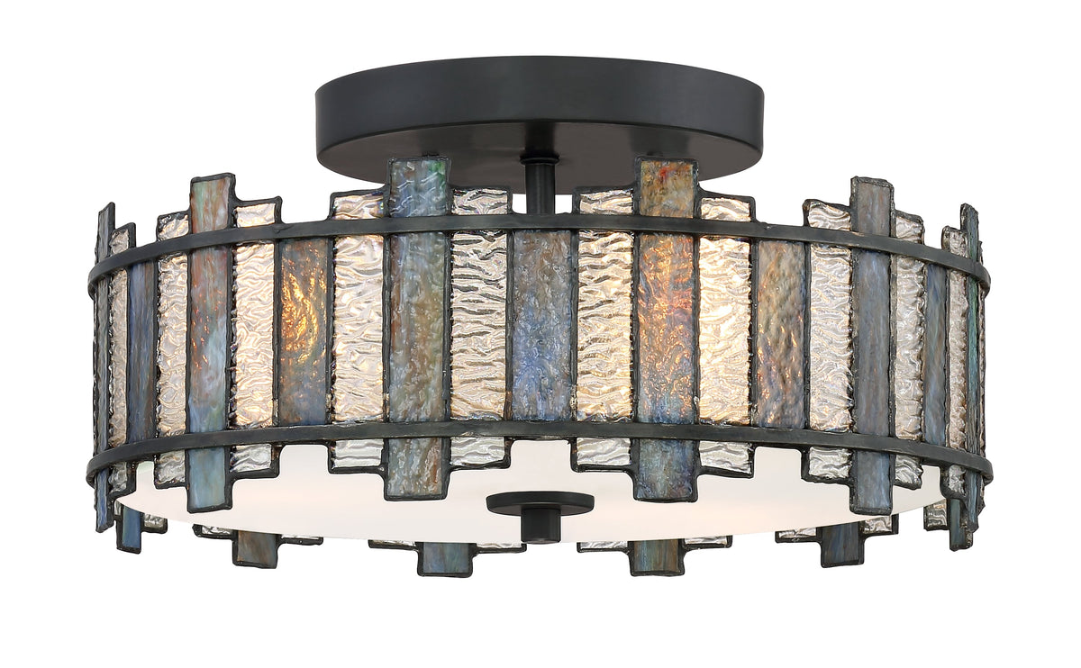 Quoizel Sentry 14-in Matte Black Tiffany Semi-Flush Mount Light