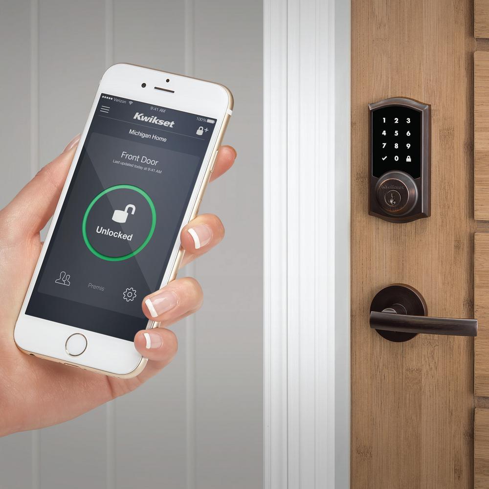 Z-Wave SmartCode Touchscreen Satin Nickel Single Cylinder Electronic Deadbolt featuring Milan Hall/Closet Lever - Super Arbor