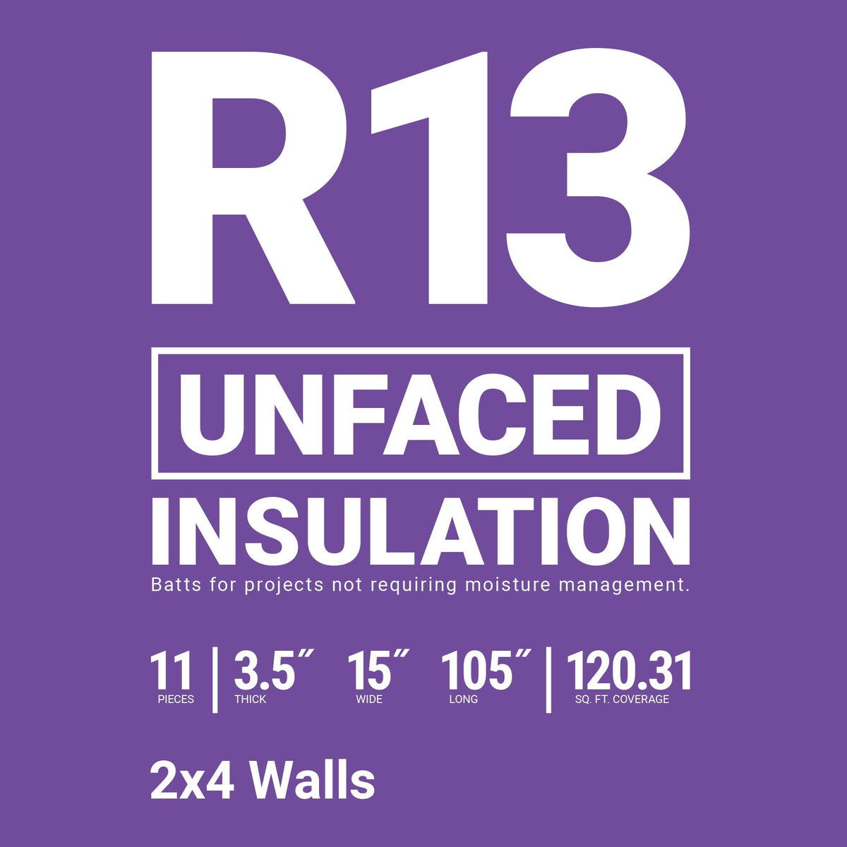 Owens Corning R-13 Unfaced Fiberglass Insulation Batts, 3.5 in. x 15 in. x 105 in. — 5 Bags