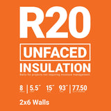 Owens Corning R-20 Unfaced Fiberglass Insulation Batts, 5.5 in. x 15 in. x 93 in. (2x6 Walls)