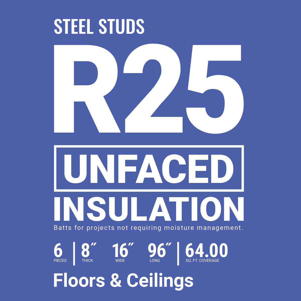 Owens Corning R-25 Unfaced Fiberglass Insulation Batts, 8 in x 16 in x 96 in