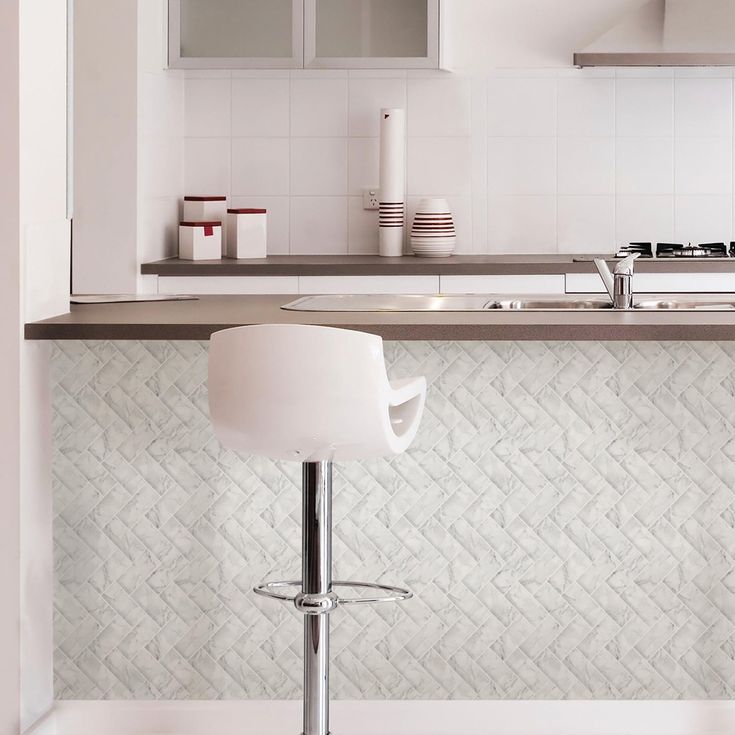 InHome Herringbone Carrara 10 in. x 10 in. Peel and Stick Resin Backsplash Tiles (4-Pack)