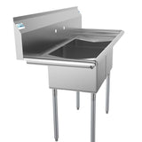 Freestanding Stainless Steel 52 in. 2-Hole Double Bowl Commercial Kitchen Sink