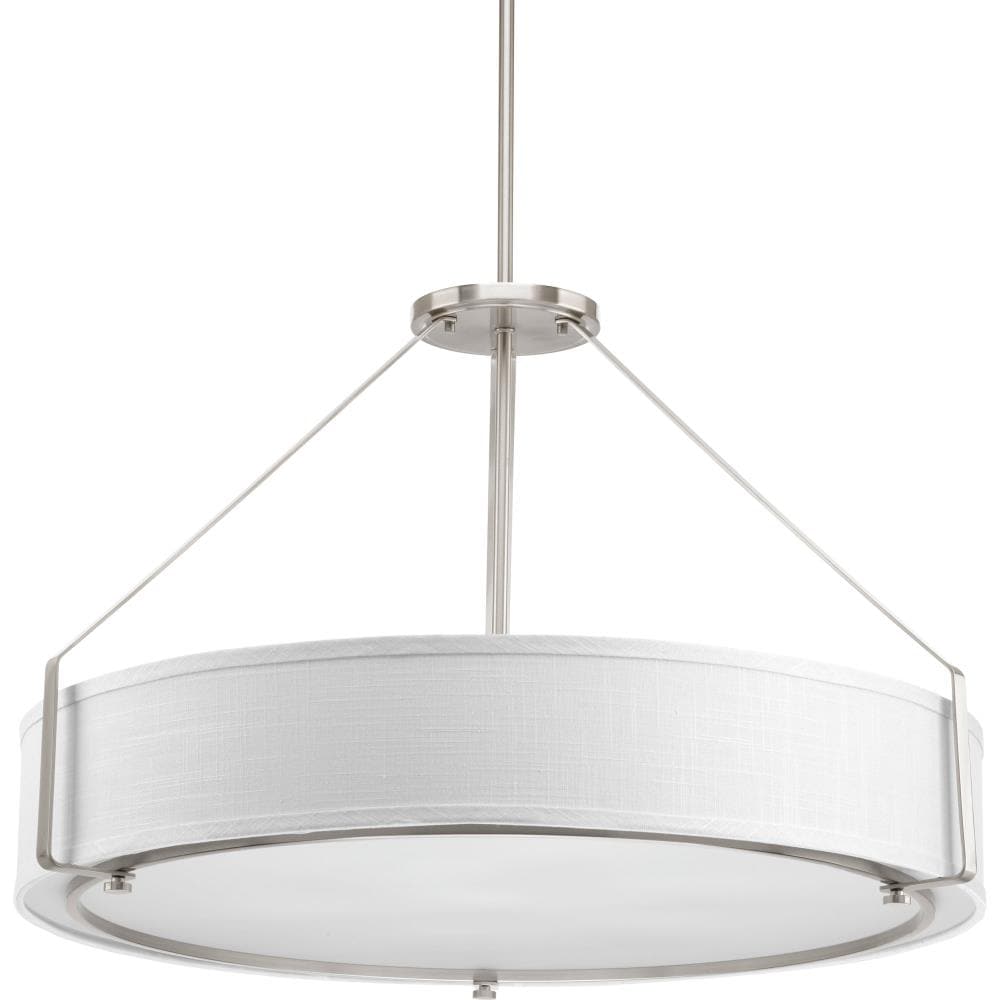 Progress Lighting Ratio 6-Light Brushed Nickel Modern/Contemporary Etched Glass Drum Large Hanging Pendant Light