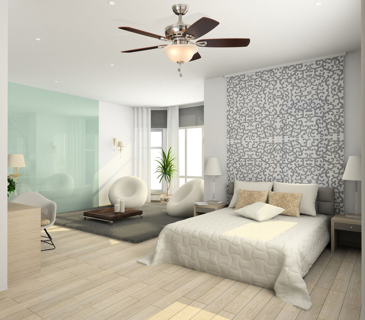 Harbor Breeze Sage Cove 44-in Satin Nickel Incandescent Indoor Ceiling Fan with Light (5-Blade)