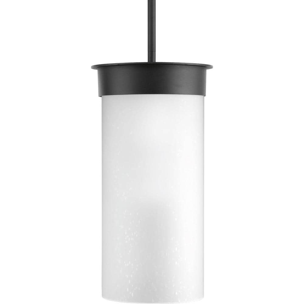 Progress Lighting Hawthorne Black Transitional Seeded Glass Lantern Outdoor Pendant Light, 7.5-in W x 14.88-in H