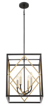 Quoizel Platform Black with Gold Transitional Square Pendant Light, 16 in x 16 in