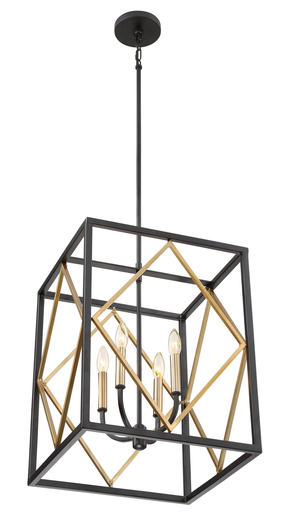 Quoizel Platform Black with Gold Transitional Square Pendant Light, 16 in x 16 in